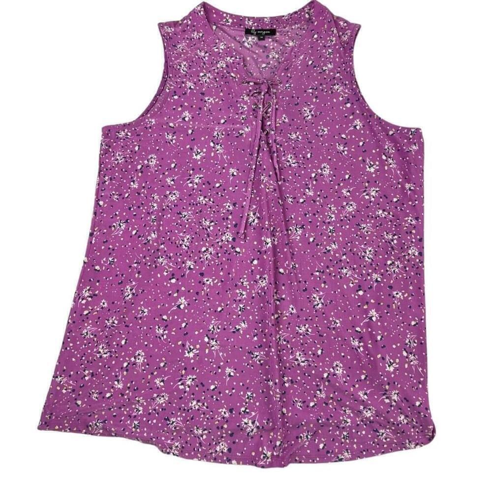 Lily Morgan Blouse Top Womens Size 1X Pink Floral Collared V Neck Drawstring